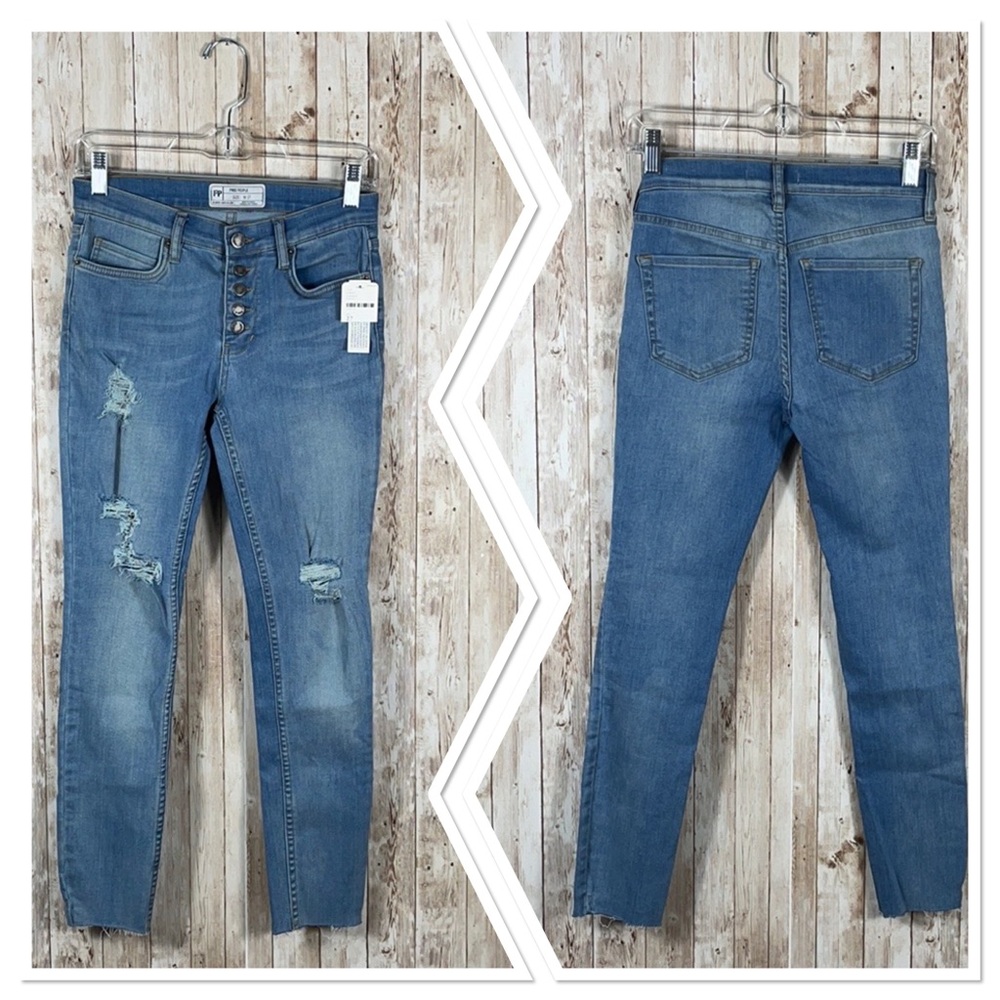 Free People Button Fly Distressed Skinny Jean 27